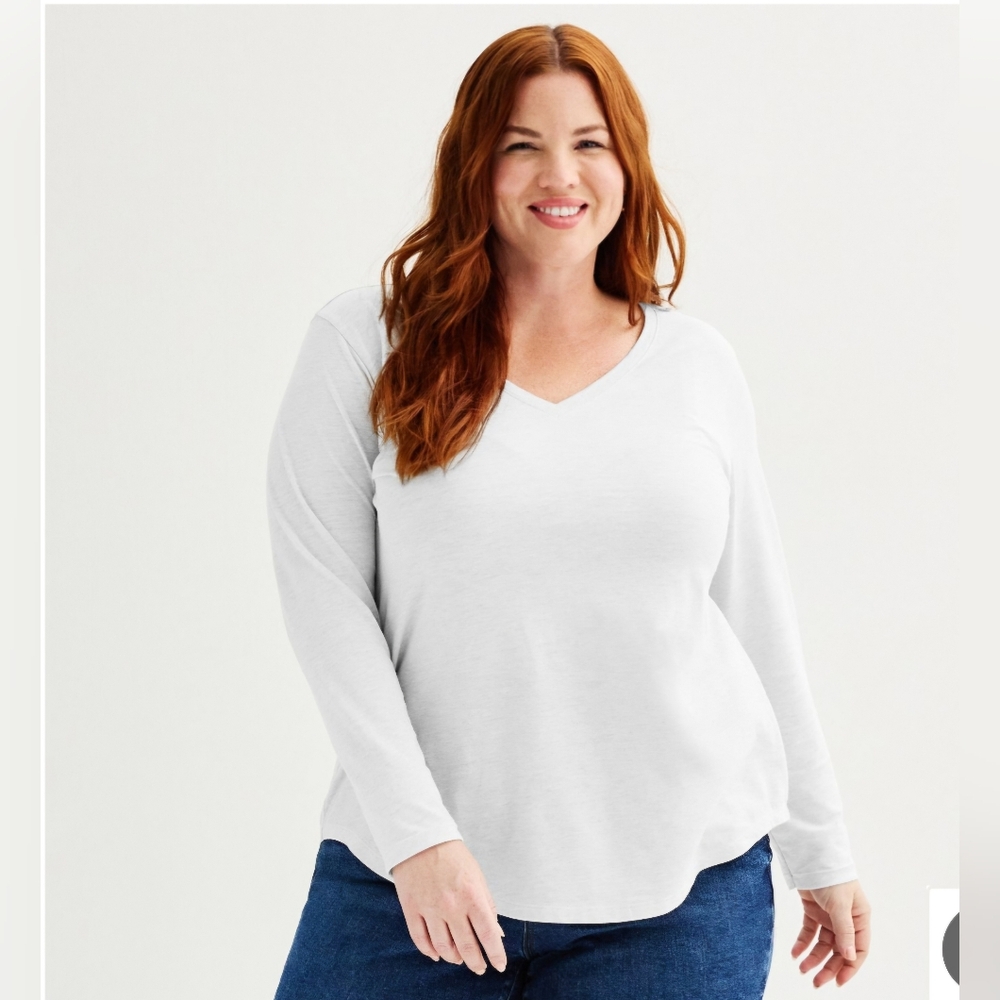 Sonoma Everyday Tee V Neck Long Sleeve Womens Plus 4X NWT